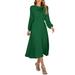 iOPQO long sleeve dress for women Womens Solid Color Long Sleeve Bow Vintage Dress Women s Casual Dress Green XXL