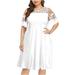 Dresses Women s Fashion Casual Solid Color Plus Size Round-Neck Sexy Lace Short Sleeve Loose Pullover Dress Clearance