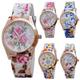 Naierhg Women Flower Print Silicon Band Arabic Numerals Dial Quartz Wrist Watch