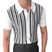 wendunide shirts for men Mens Fashion Casual Single Lapel Striped Cardigan Short Sleeve T Shirt Jacket Top Mens Cardigan White XL