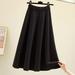 PIKADINGNIS Spring Womens Black Long Skirt Casual Solid Color Knitted High Waist Skirts Women Korean Fashion Mid-Length Skirt