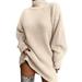 Womens Turtlenek Long Sleeve Sweater Dress Casual Pullover Knit Mini Dresses