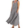 knqrhpse Sundresses for Women Casual Dresses For Women Casual Dress Womens Solid Color Round Neck Pockets Casual Long Dress Daily Tank Dress Womens Dresses Dark Gray Dress Xl