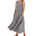 knqrhpse Sundresses for Women Casual Dresses For Women Casual Dress Womens Solid Color Round Neck Pockets Casual Long Dress Daily Tank Dress Womens Dresses Dark Gray Dress Xl