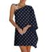 iOPQO Long Sleeve Dress For Women Summer Dress For Women One Shoulder Half Bat Sleeve Print Casual Dresses Loose Metal Strap Beach Mini Sun Dress Women s Casual Dress Navy Xl