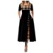 knqrhpse Summer Dress Midi Dresses For Women Women Vintage Princess O Neck 3/4 Sleeved Button Party Aline Swing Mini Dress Womens Dresses Black Dress 4XL