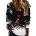 Sweatshirt For Women Christmas Loose Sweatshirt Black Snowflake Deer Head Cup Print V Neck Sweatshirt Top