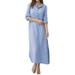 knqrhpse Long Sleeve Dress For Women Linen Dress Women s Kaftan Cotton Long Sleeve Plain Casaul Oversized Maxi Long Shirt Dress Womens Dresses Blue Dress M