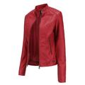 wendunide coats for women New Ladies Slim Leather Stand-Up Collar Zipper Stitching Solid Color Jacket Womens Fleece Jackets Red L