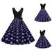 knqrhpse Sundresses for Women For Women Casual Dress Women Vintage Summer Dot Print Sleeveless Casual Evening Party Prom Dress Womens Dresses Purple Dress L