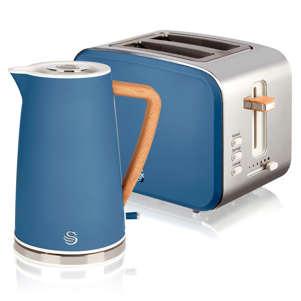 SWAN STP2090BLUNEU Set Frühstückskocher, kabellos, 1,7L Toaster Breitschlitz 2 Nordic Blau, Blau, 2200W Image