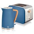 SWAN STP2090BLUNEU Set Frühstückskocher, kabellos, 1,7L Toaster Breitschlitz 2 Nordic Blau, Blau, 2200W