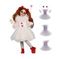 (2-3 Years) Pennywise Costume Kids Girls, Halloween Clown IT Cosplay Tutu Dresses With Gloves And Red Hairpin, Children Fancy Dress Clothing For Carni