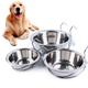 (S) Metal Dog Pet Bowl Cage Crate Non Slip Hanging Food Dish Water Feeder with Hook
