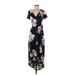 BCX Casual Dress - Maxi: Blue Floral Dresses - Women's Size Small