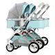 Double Stroller Newborn and Toddler,Twin Baby Pram Stroller,Foldable Twins Stroller Double Buggy Pushchair Pram,Detachable Pushchair Side-by-Side Stroller (Color : Blue)