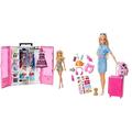 Barbie GBK12 - Traum Kleiderschrank mit Puppe und Puppenzubehör, Spielzeug ab 3 Jahren, Mehrfarbig & FWV25 Travel Puppe (blond) und Zubehör