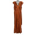Anthropologie Pants & Jumpsuits | Anthropologie Womens S V Neck Ruffle Jumpsuit Rust Rayon Linen Blend Wide Leg | Color: Brown | Size: S