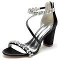 Minishion Womens Sandals Dress Wedding Block Heel Formal Evening Shoes with Rhinestone BR123 Black UK 3.5