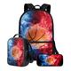 ZIATUBLES Student Backpack Set Basketball Vintage Fire Print 17 Inch School Bag Lunch Box Pencil Case Large Capacity Travel Backpack Rucksack Fashion Daypack with Zipper Pockets