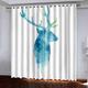 Blackout Curtains For Bedroom 2 Panels, 3D Abstract Blue Deer Pattern Thermal Curtains For Living Room Eyelet, Modern Super Soft Microfiber Drapes For Home Decoration 65 Inch Drop