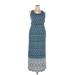 Loveappella Casual Dress - Maxi: Blue Aztec or Tribal Print Dresses - Women's Size 2X-Large