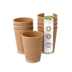 BIOZOYG 25 Stück Riffelbecher 300 ml / 12 oz Kaffee To Go Pappbecher, ungebleicht braun, Einwegbecher, Nachhaltig, Biologisch Abbaubar, Einwegbecher