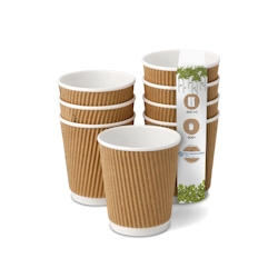 BIOZOYG 500 Stück Riffelbecher 200ml / 8oz Kaffee To Go Pappbecher, Braune Einwegbecher, Nachhaltig, Biologisch Abbaubar, Einwegbecher