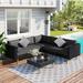 4-pieces Outdoor Rattan Wicker Sofa Set Garden L-shaped Upholstered Couch Patio Conversation Set with Coffee Table & 4 Pillows