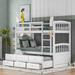 Wood Bunk Bed,Twin over Twin ,with Trundle and 3 Drawers,White