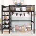 Full Size Metal Loft Bed with 4-Tier Shelves and Storage