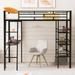 Twin Size Metal Loft Bed with 3 Layers of Shelves and Desk with Whiteboard