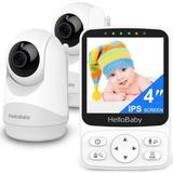 Baby Monitor with 2 Cameras, and Remote PTZ, 4 Inch IPS Screen 29Hours Battery Life,Video Baby Monitors No WiFi, Night Vision