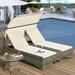 Patio Daybed with Canopy, Outdoor Rattan Sunbed Double Chaise Lounges with Adjustable Backrest, Storage Box and 2 Cup Holders