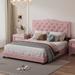 Queen Size Modern Velvet Upholstered Bed with Rivet Design and Tufted Headboard