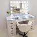 Hollywood Modern Vanity Dressing Makeup Table with 13-Drawer 15 LED Bulbs Bluetooth Mirror For Bedroom White