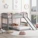 Gray Twin Over Twin Bunk Bed with Slide, Ladder, and Sturdy Pine Frame - No Box Spring Required