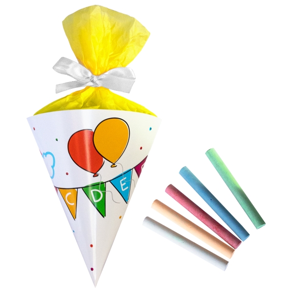 Mini Schultüte gefüllt mit bunter Kreide Einschulung Image