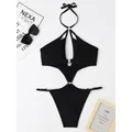 Maillot de bain une pièce sexy amissié croisé body haut bikini costume solide monokini pour