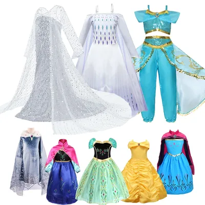 Kinder Prinzessin Kleid Mädchen Elsa Anna Dornröschen Gefrorene Rapunzel Schnee Königin Kostüm Image