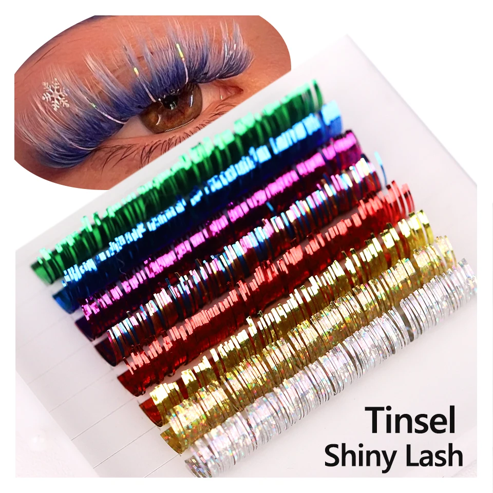 Neue Mode Glänzende Bunte Wimpern Individuelle Holographische Lametta Wimpern Verlängerung Wimpern Farbige Weihnachten Party Lametta Wimpern Image
