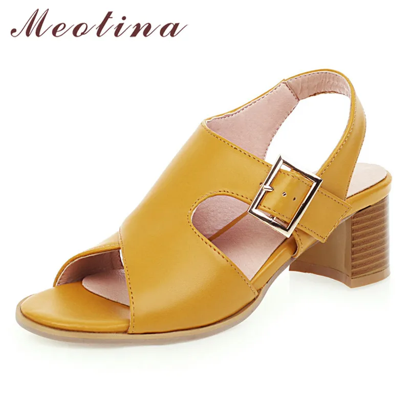 Meotina Sommer Sandalen Frauen Schuhe Schnalle Dicken High Heels Party Schuhe Mode Offene spitze Sandalen Dame Gelb 2020 Plus Größe 34-43