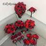 EillyRosia Schwarz und Rot Burgund Hochzeit Blumen Zubehör Set für Braut Brautjungfer Bouquet und