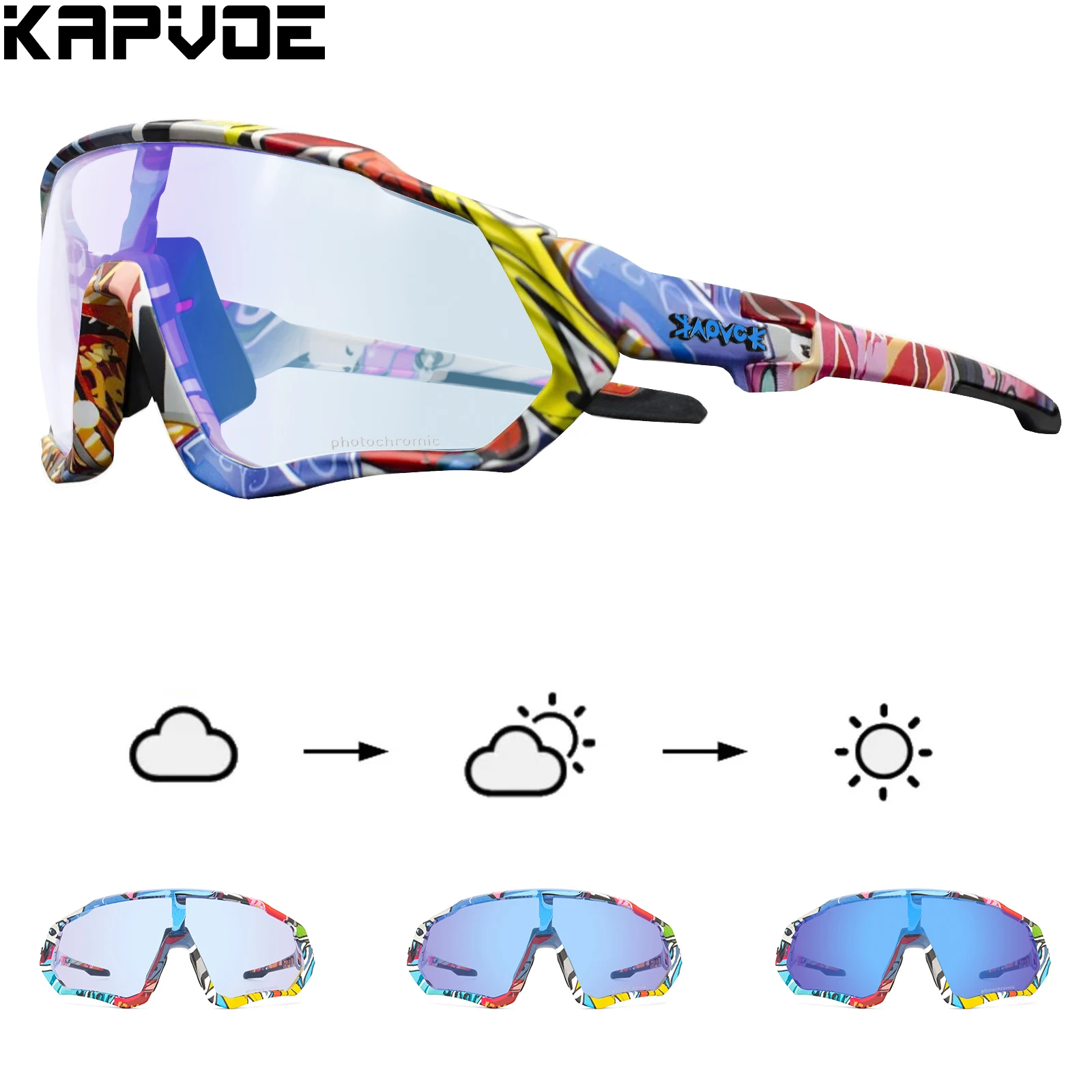 Kapvoe Radfahren Brille Photochrome Fahrrad Brille Outdoor Sport Radfahren Sonnenbrille Integrierte Myopie Rahmen UV400 Fahrrad Brillen Image