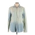 Denim & Supply Ralph Lauren Long Sleeve Button Down Shirt: Blue Acid Wash Print Tops - Women's Size Large