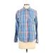 Candace Cameron Bure Long Sleeve Button Down Shirt: Blue Plaid Tops - Women's Size 2X-Small