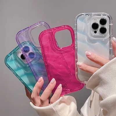 Soft Candy Transparent Wavy Texture Case For iPhone 16 15 14 13 12 11 Pro Max X XS XR 8 7 Plus