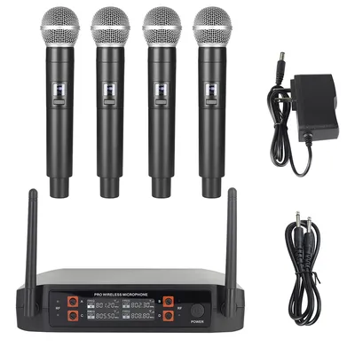 Wireless Microphone Handheld 4 Channel UHF Fixed Frequency Dynamic Microphone For Karaoke Wedding