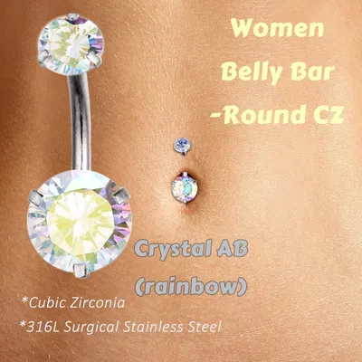 1 Pc/Pack 316L Surgical Stainless Steel Belly Button Rings Navel Piercing Bar with Round CZ-Cubic
