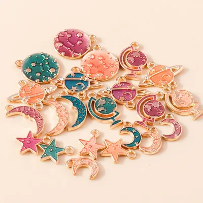 10pcs Mix Enamel Galaxy Planet Space Charms Stars Moon Pendants for Necklaces Bracelet Earrings DIY Jewelry Making Accessories